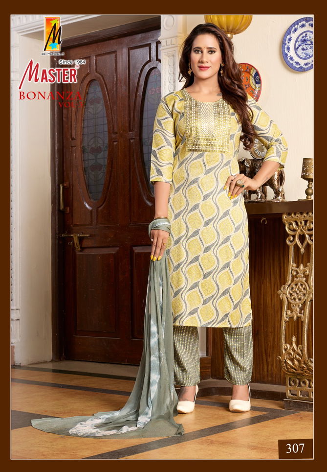 Bonaza Vol 3 By Master Straight Cut Printed Kurti With Bottom Dupatta Wholesale Online